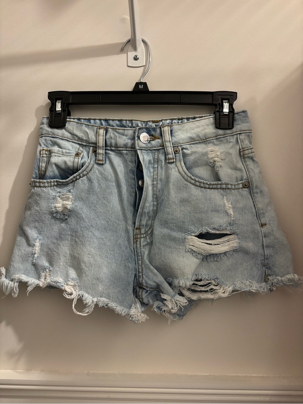 Vanilla Star Light Blue Distressed Denim Shorts